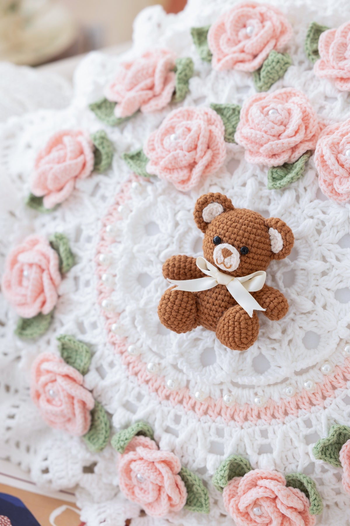 Rose Bear Hug Pillow Crochet Pattern
