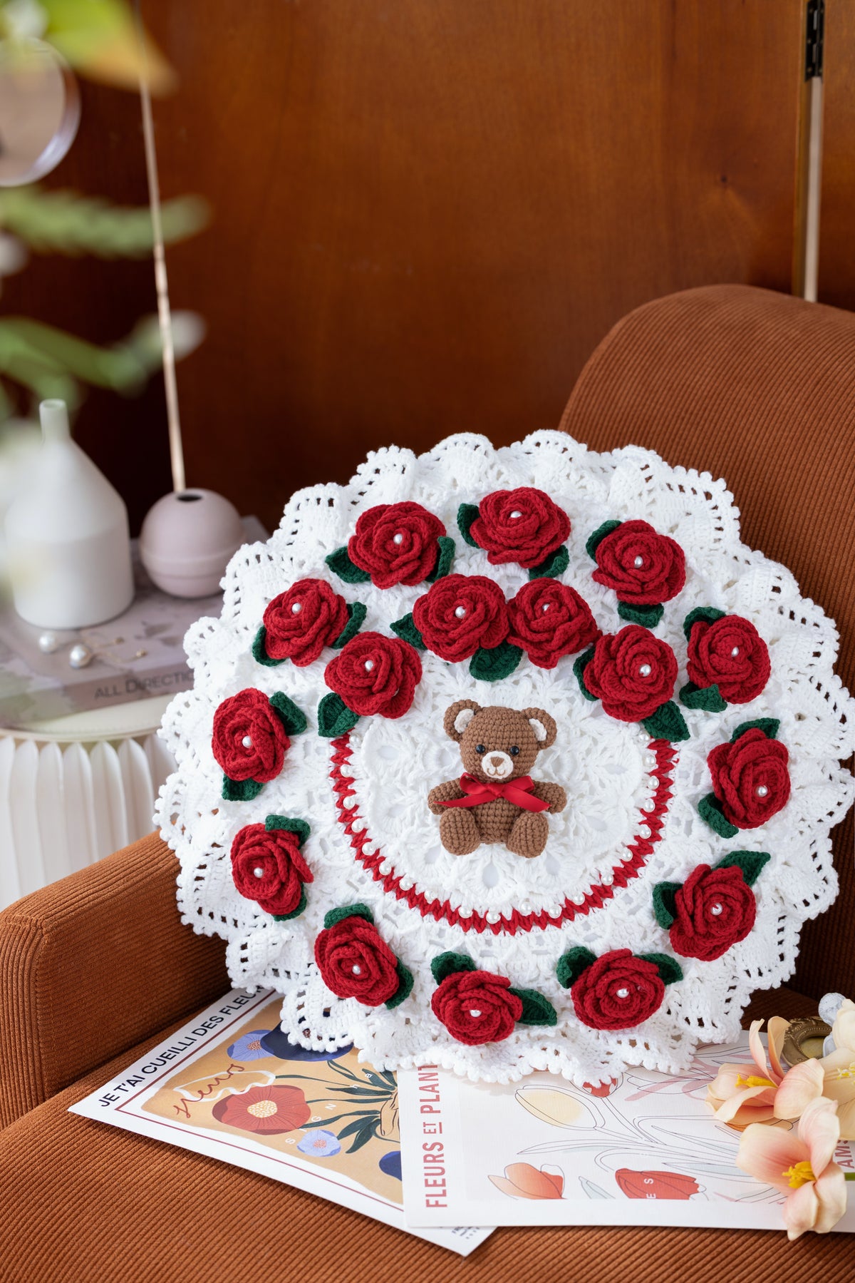 Rose Bear Hug Pillow Crochet Pattern