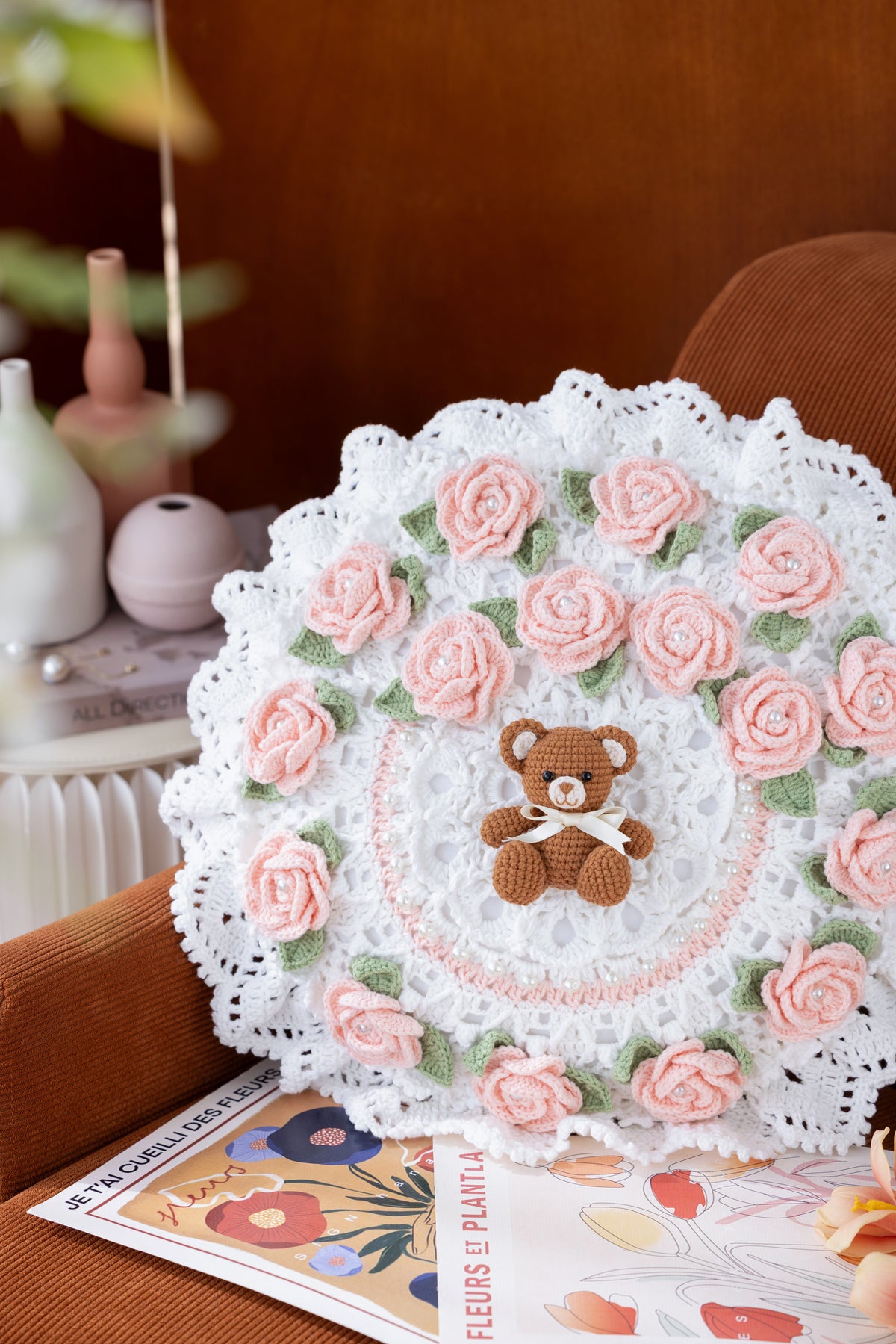 Rose Bear Hug Pillow Crochet Pattern