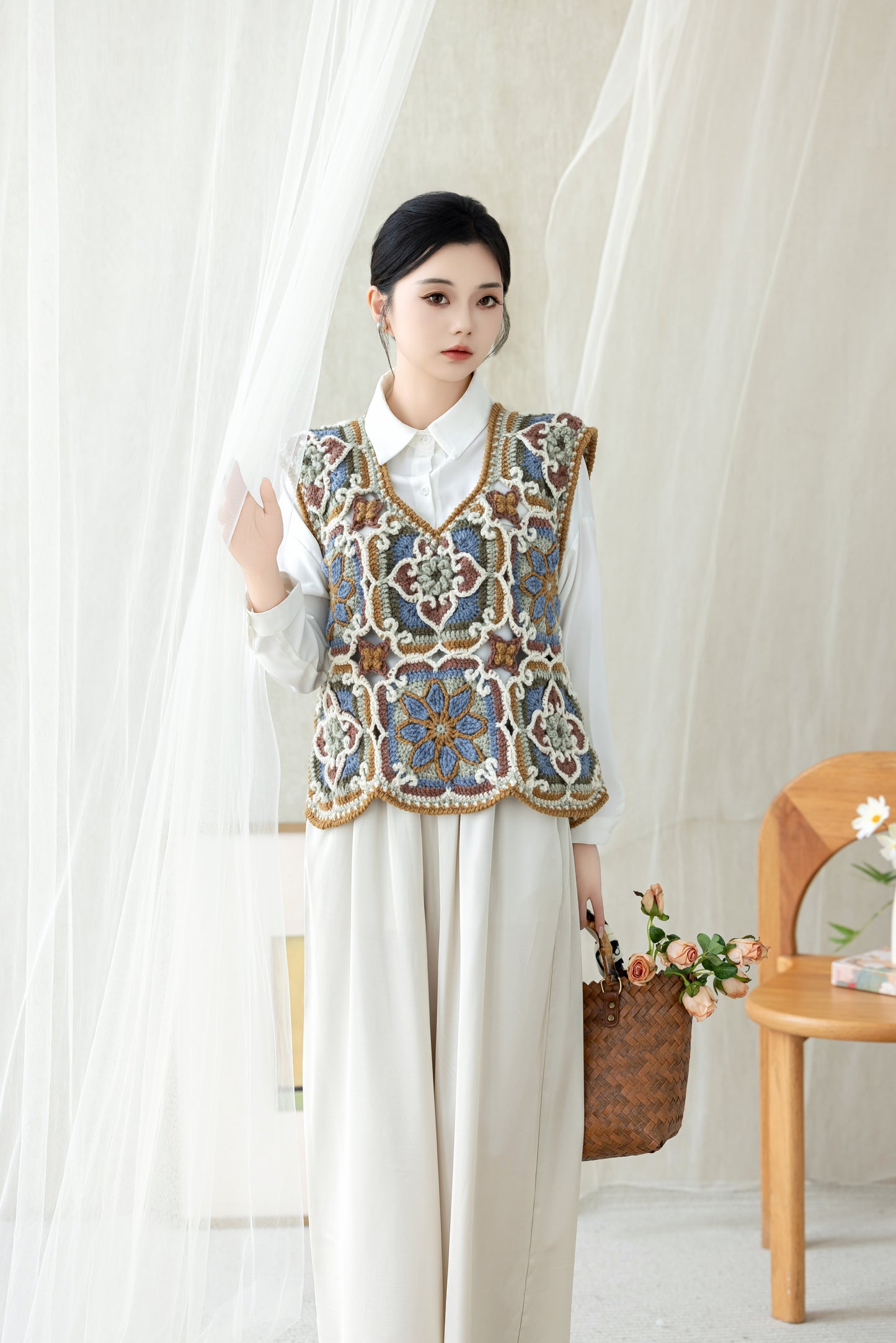 Ancient and Modern Lotus Motif Vest Crochet Kit