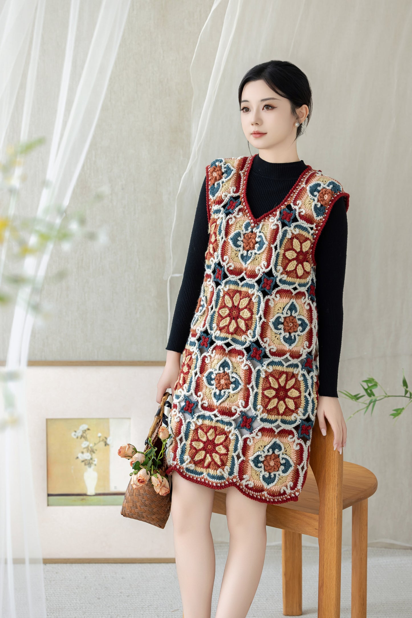 Ancient and Modern Lotus Motif Vest Crochet Kit