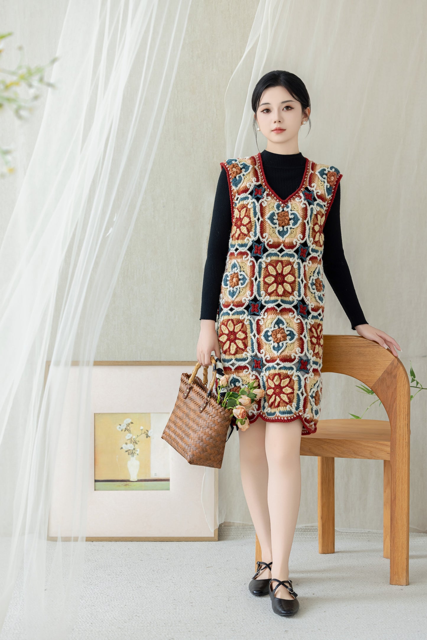 Ancient and Modern Lotus Motif Vest Crochet Kit