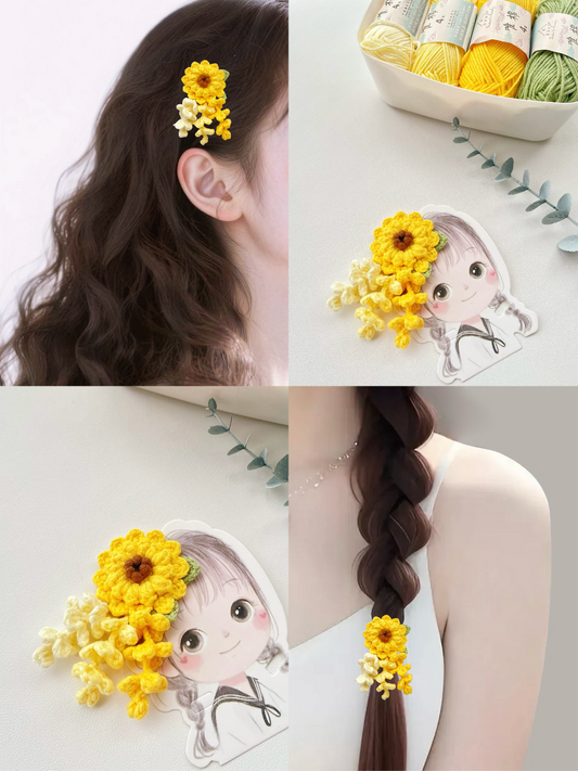 Sunflower Wisteria Hairclip/Hairtie Crochet Yarn Pack