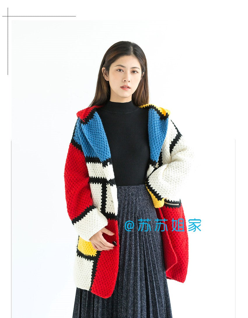 Color-rhythm Hooded Jacket Knit Pattern