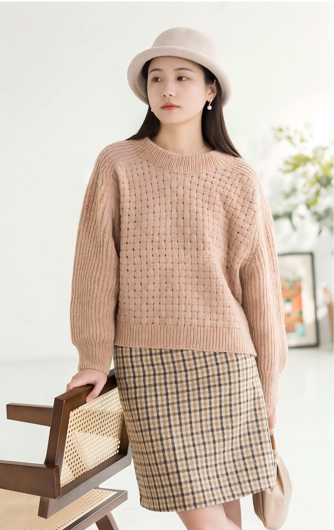 Grid Saddle Shoulder Sweater Knit Pattern