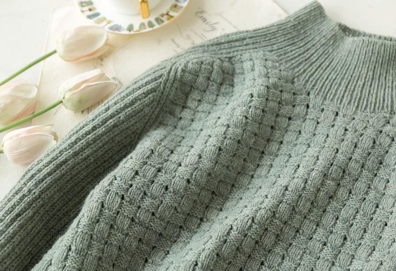 Grid Saddle Shoulder Sweater Knit Pattern