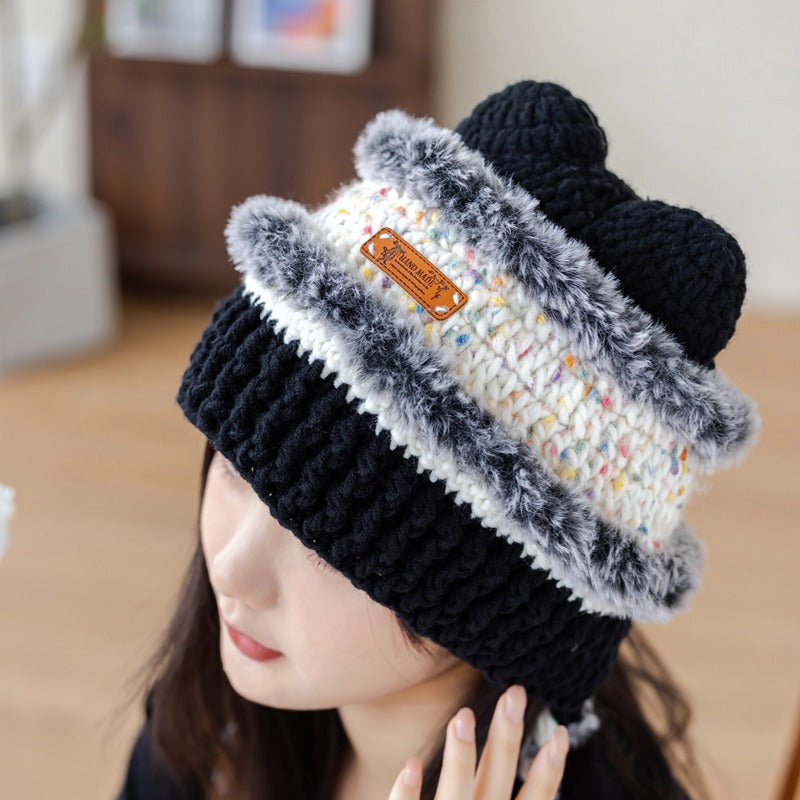 Tassels Cat-ear Beanie · Adult Single / Black Beauty · actual finished-project example