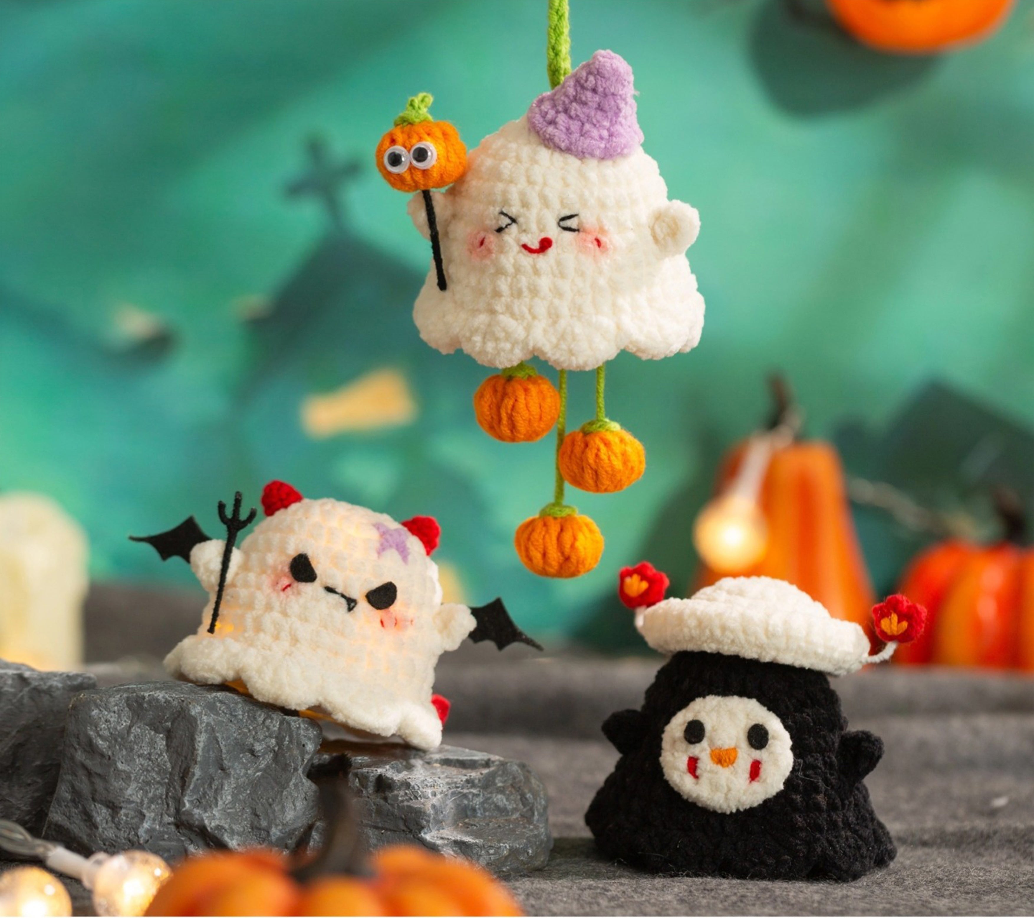 Spooky Cutie Collection crochet kit · Trick-or- treat Ghost · DIY kit · Yarn, printed pattern & tools (kit yarn or project shown)